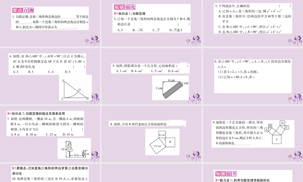 八年级数学上册 第14章 勾股定理 14.1 勾股定理 14.1.1 直角三角形三边的关系作业课件 (新版)华东师大版 课件