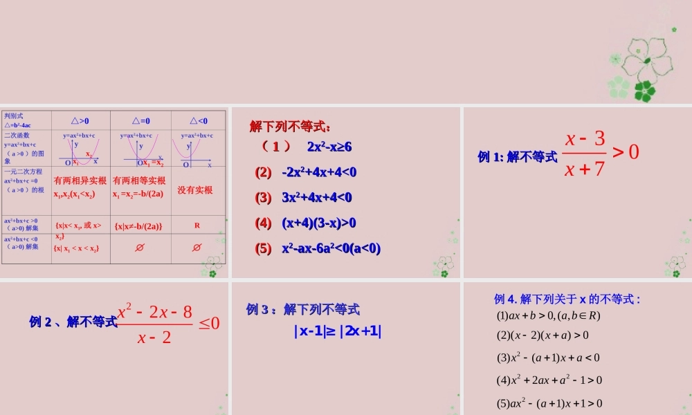 数学 第三章 不等式 3.2 一元二次不等式 三个二次课件1 新人教A版必修5 课件