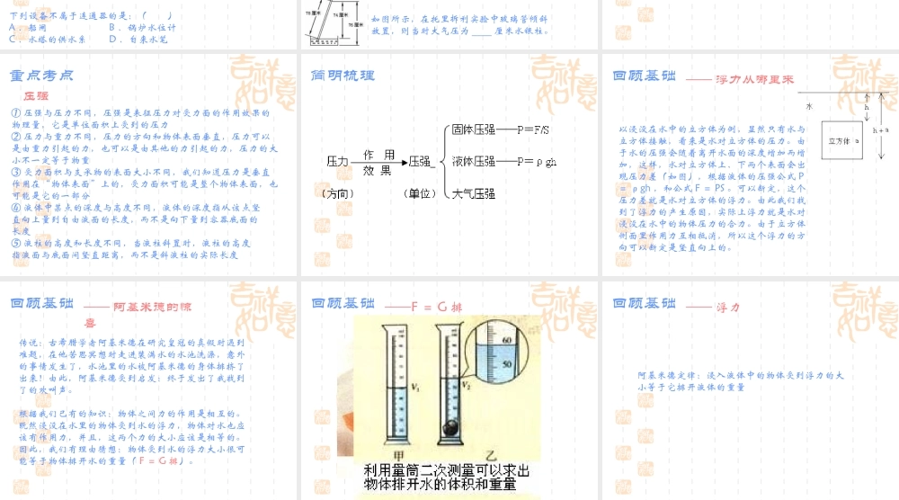 九年级物理：第十四章压强和浮力复习课件人教新课标 课件