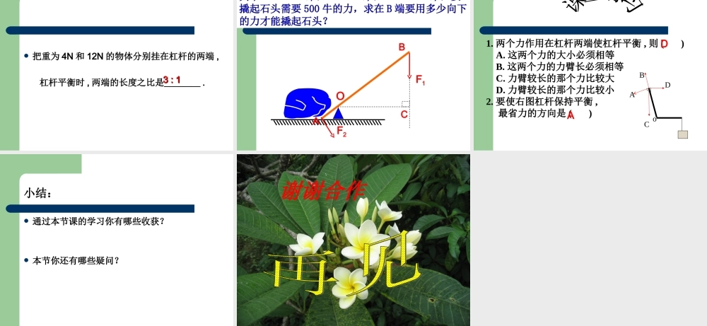 八年级物理下册 杠杆平衡条件课件 沪科版 课件
