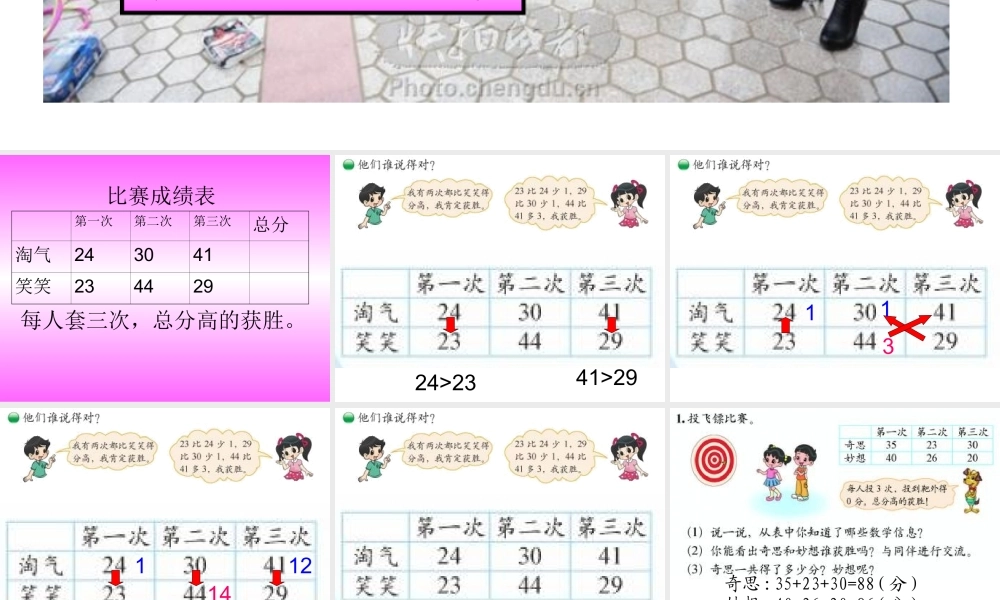 二年级上册数学谁的得分高