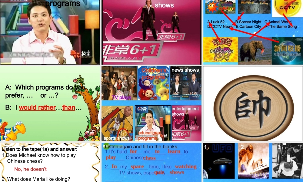 九年级英语下册 Unit 6 Entertainment and Friendship Topic 1 Do you like watching TV Section A课件 仁爱版 课件