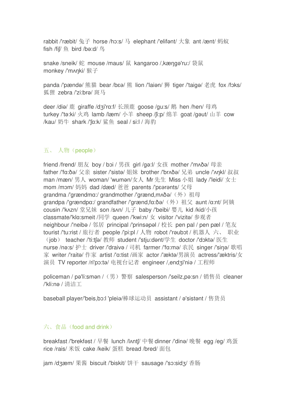 小学英语单词分类大全_第2页