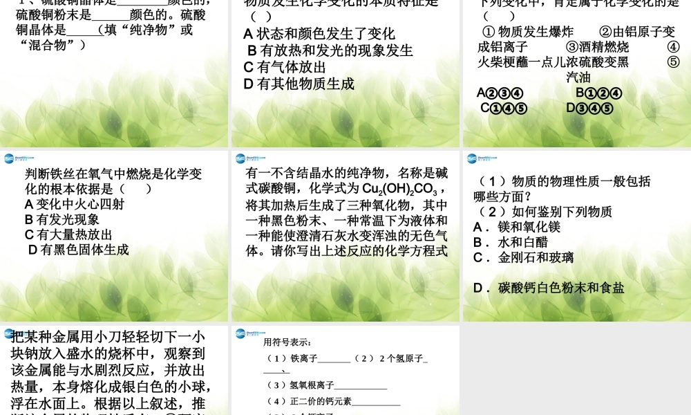 九年级科学上册 11 物质的变化课件1 浙教版 课件