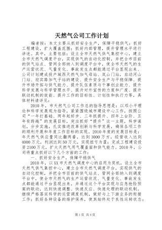 天然气公司工作计划