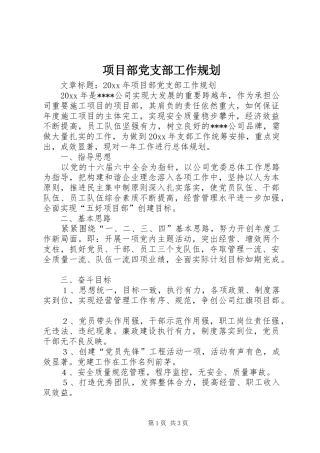 项目部党支部工作规划