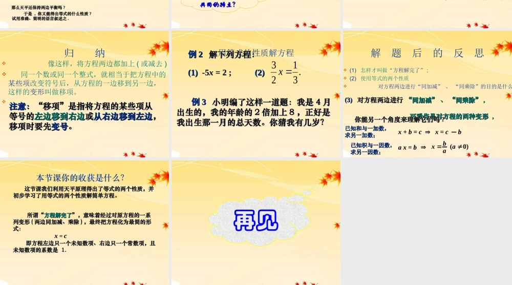 七年级数学下册 6.2 解一元一次方程(1)课件 华东师大版 课件