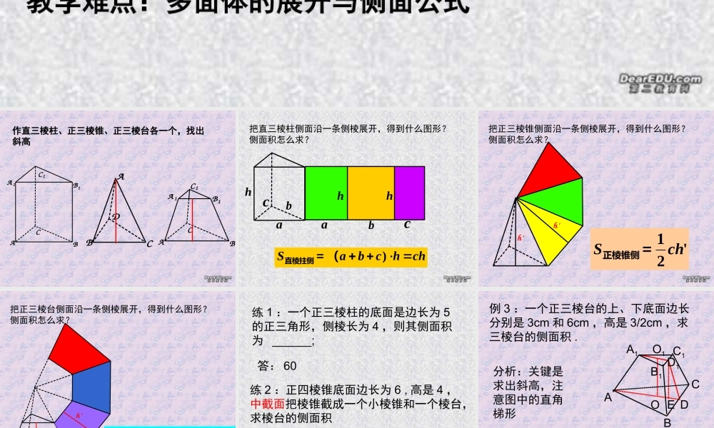 多面体的侧面积 高二数学立体几何课件集二[整理十套] 人教版 高二数学立体几何课件集二[整理十套] 人教版