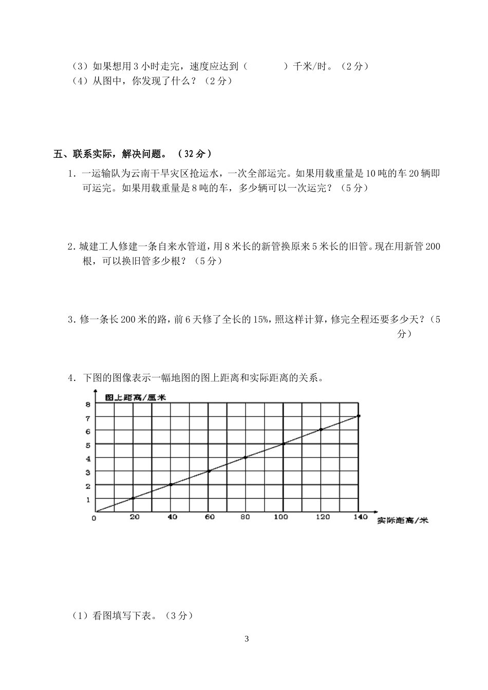 苏教版六(下)数学第五单元正比例和反比例测试卷_第3页
