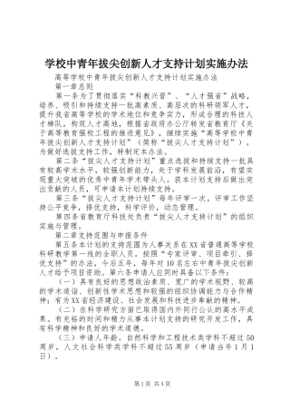 学校中青年拔尖创新人才支持计划实施办法