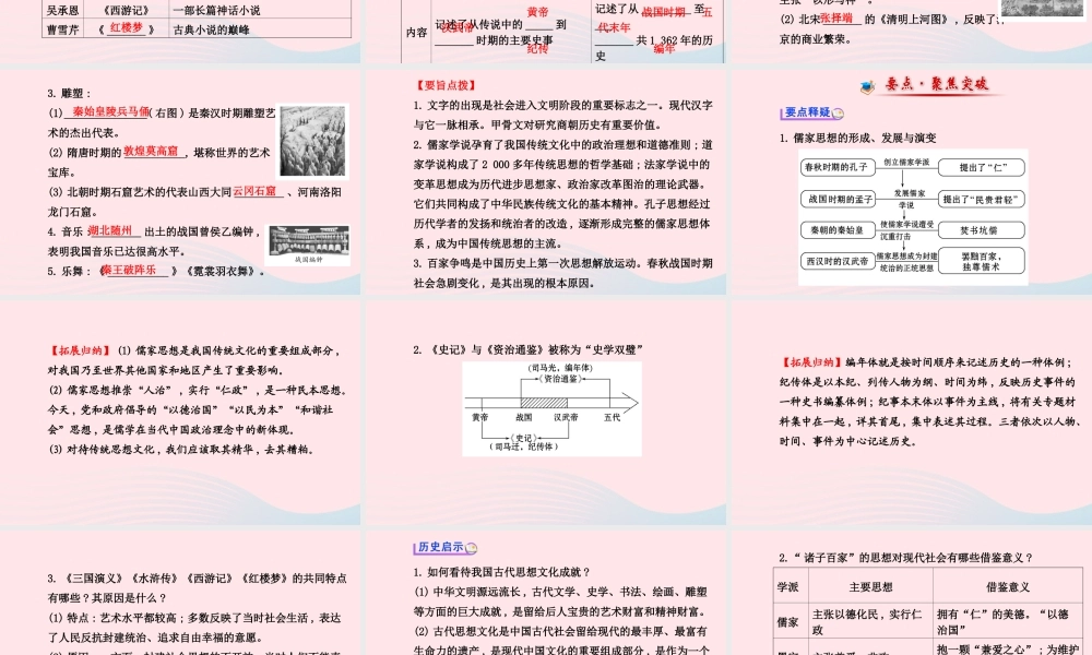 中考历史 第五单元 第2讲中国古代的思想文化复习课件 北师大版 课件