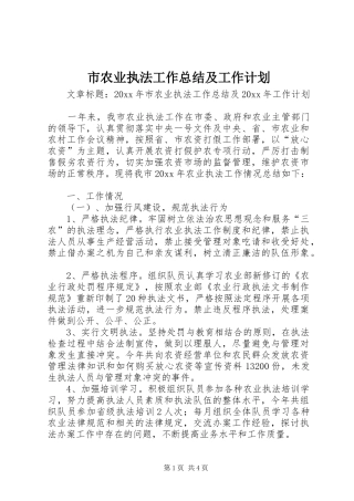 市农业执法工作总结及工作计划