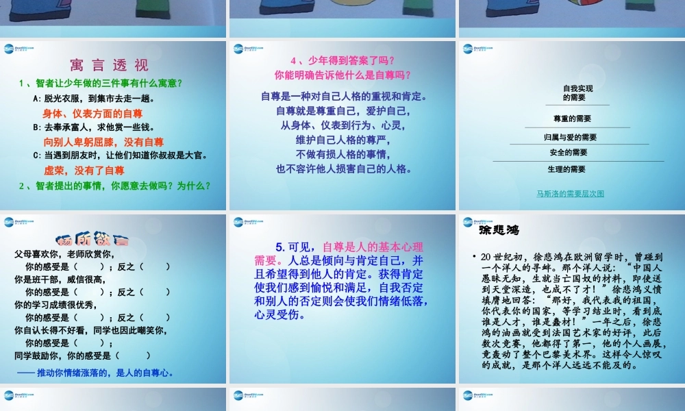 八年级政治上册 1.1 自尊自爱课件 粤教版 课件