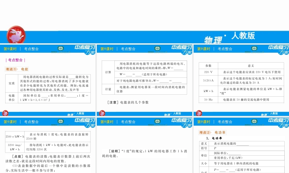 中考物理复习课件电能电功率