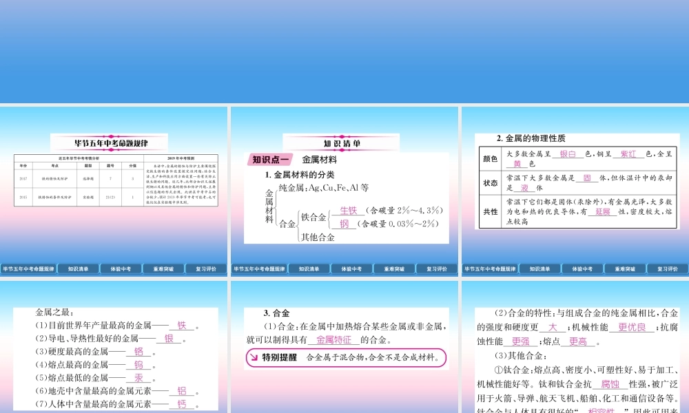 中考化学总复习 第1编 教材知识梳理篇 第8单元 金属和金属材料 第2讲 金属资源的利用和保护(精讲)课件