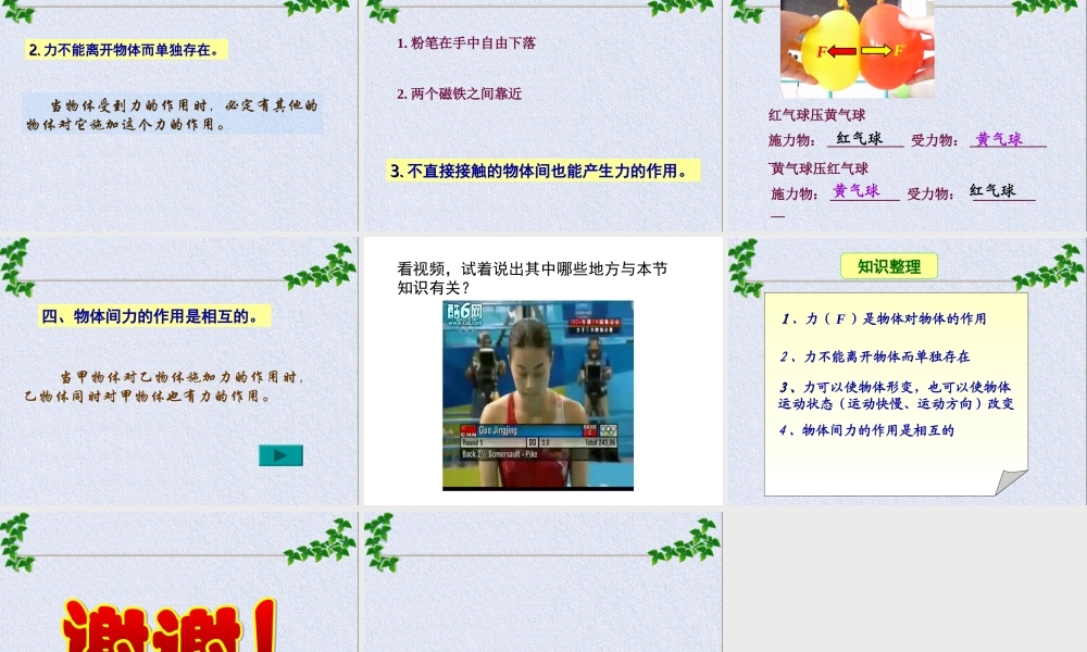 力(沪科版c) 八年级物理力 熟悉而陌生的力 物体之间的相互作用课件沪科版 八年级物理力 熟悉而陌生的力 物体之间的相互作用课件沪科版