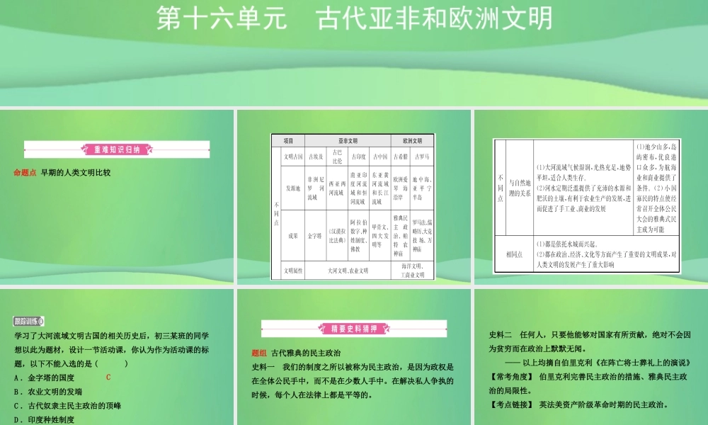 中考历史复习 第十六单元 古代亚非和欧洲文明课件