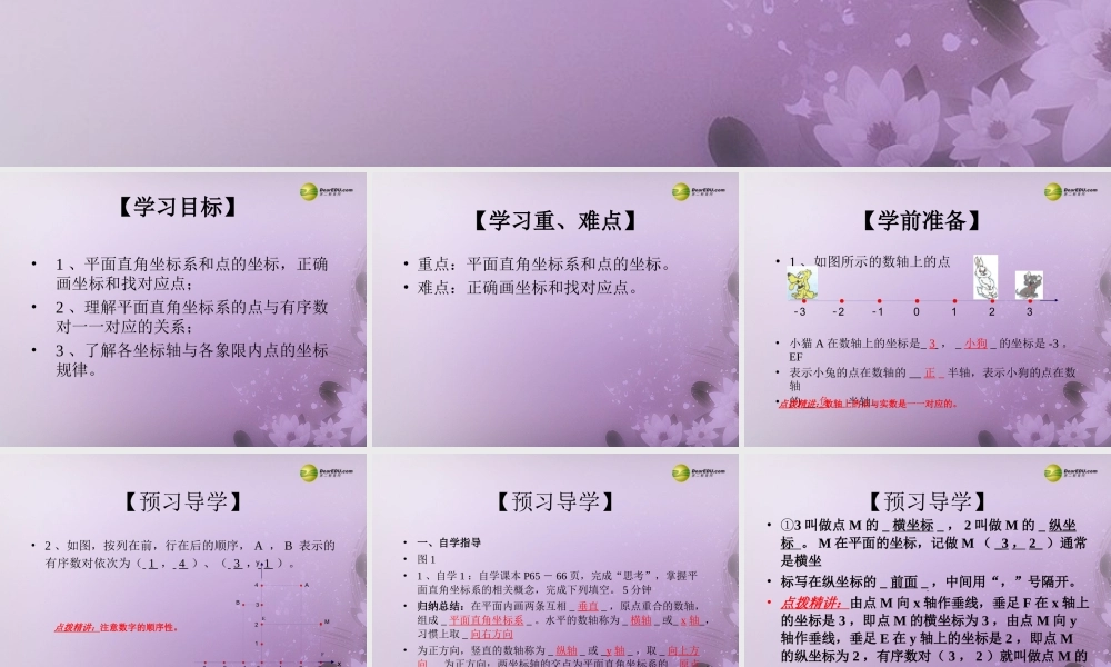 七年级数学下册 7.1.2 平面直角坐标系(预习导学+合作探究)同步教学课件 (新版)新人教版 课件