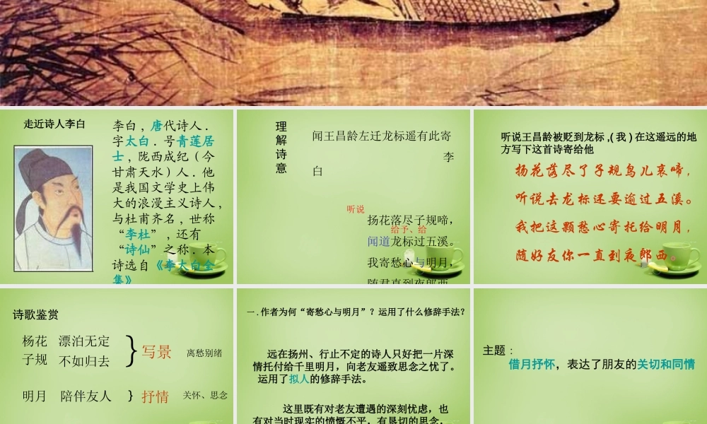 中学七年级语文上册 必背古诗(闻王昌龄左迁龙标遥有此寄)课件 (新版)新人教版 课件