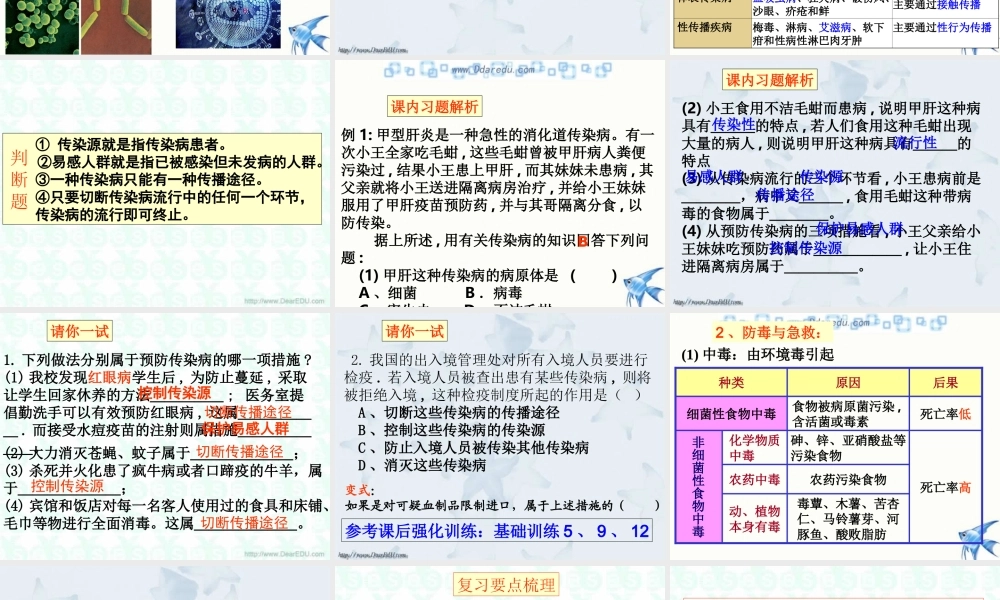 初三总复习第14课 健康与环境 浙教版 试题