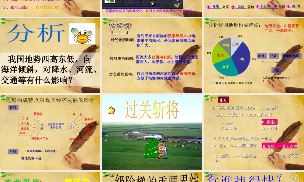 八年级地理上册 第二章第一节(中国的地形)复习课件 人教新课标版 课件