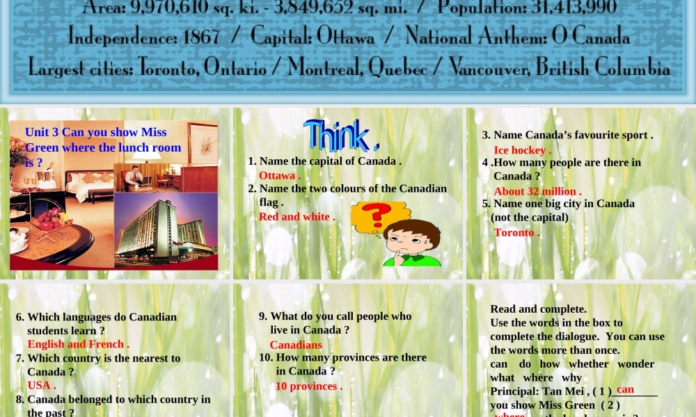 八年级英语Module 9 A Visitor from Canada 9 Unit3 Can you show Miss Green where the lunch room is？课件外研版 课件