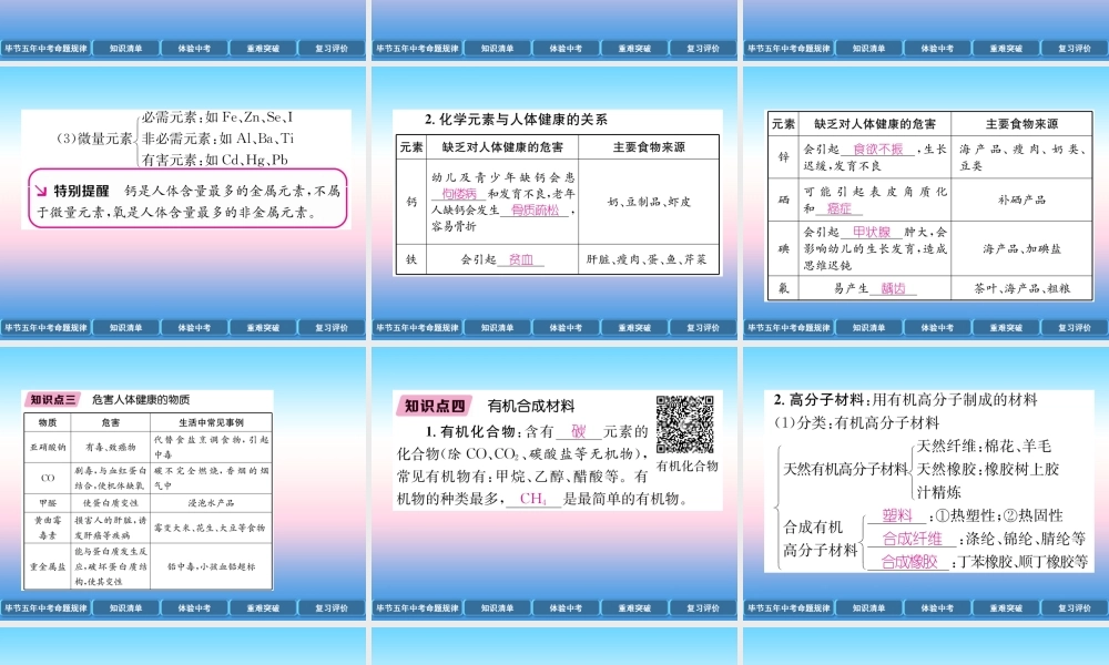 中考化学总复习 第1编 教材知识梳理篇 第12单元 化学与生活(精讲)课件