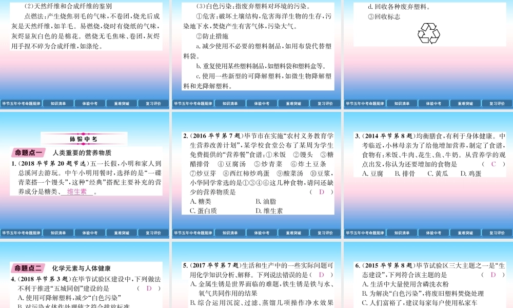 中考化学总复习 第1编 教材知识梳理篇 第12单元 化学与生活(精讲)课件