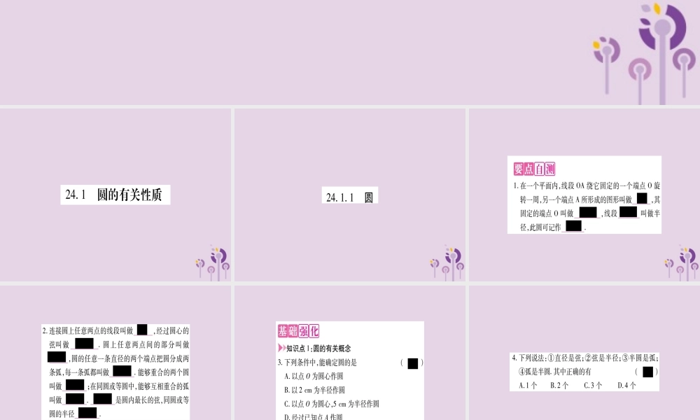 九年级数学上册 第二十四章 圆 241 圆的有关性质 2411 圆作业课件 (新版)新人教版 课件