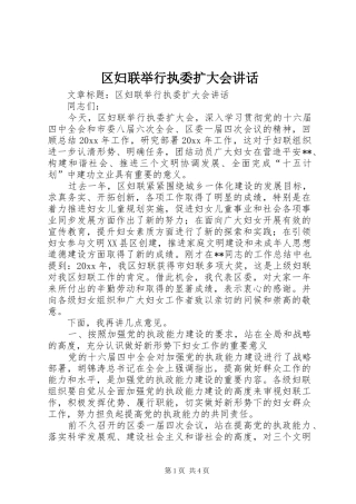 区妇联举行执委扩大会讲话