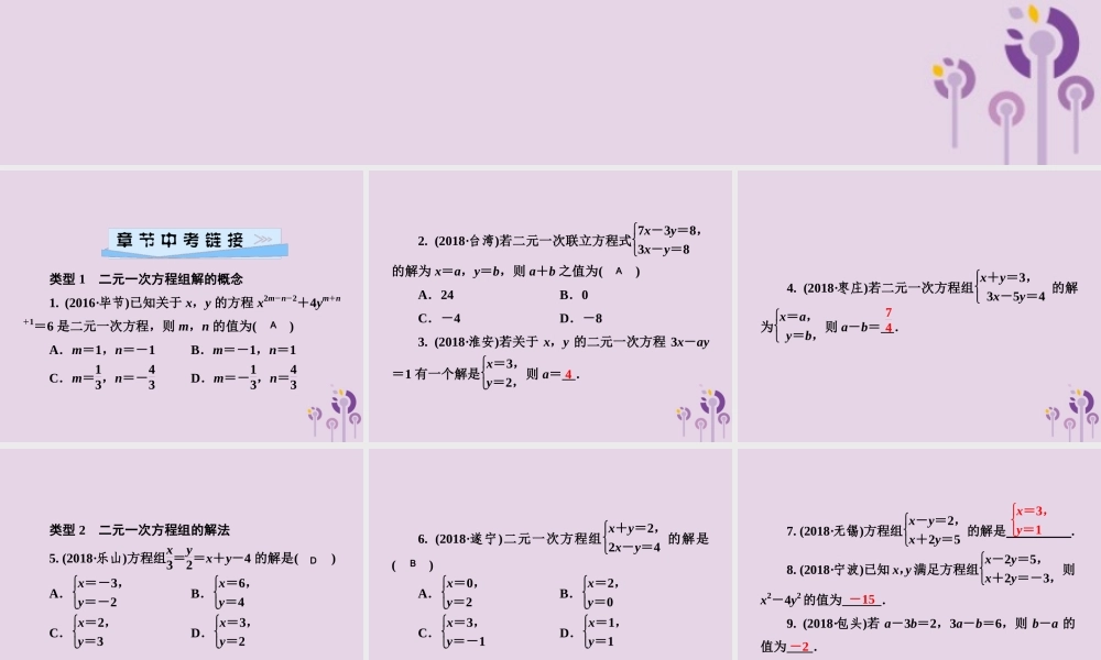 七年级数学下册 第1章(二元一次方程组)单元综合复习(一)二元一次方程组习题课件 (新版)湘教版 课件