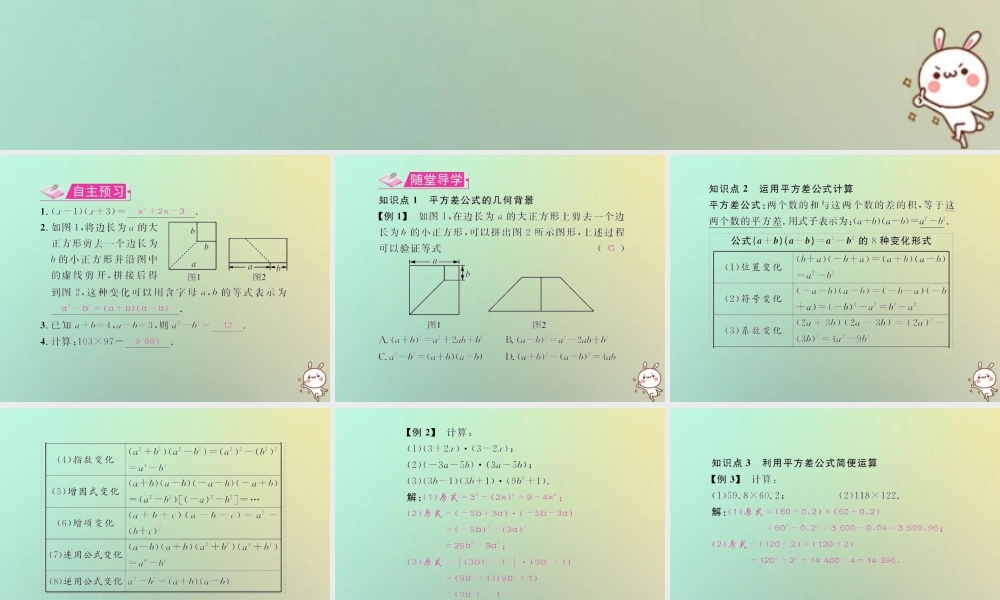 八年级数学上册 第十四章 整式的乘法与因式分解 14.2 乘法公式 14.2.1 平方差公式教学课件 (新版)新人教版 课件