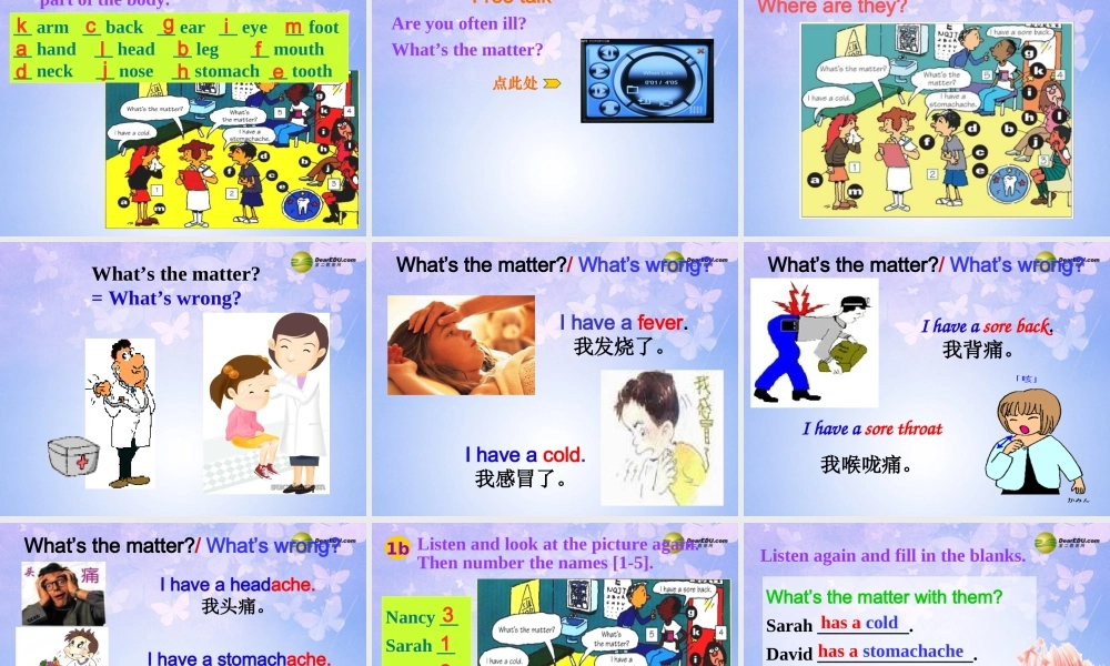 八年级英语上册(Unit 2 What's the matter Revision Section A1)课件 人教新目标版 课件