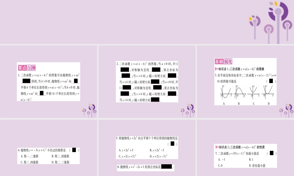 九年级数学上册 第二十二章 二次函数 221 二次函数的图象和性质 2213 第2课时 二次函数yax h2的图象和性质作业课件 (新版)新人教版 课件