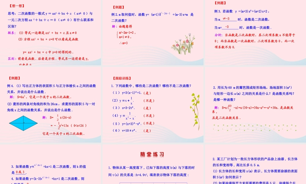 九年级数学下册 第27章二次函数271 二次函数课件 华东师大版 课件