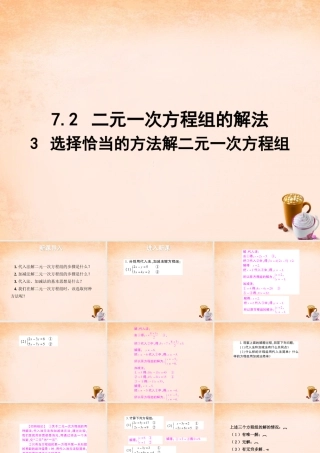 七年级数学下册 7.2 二元一次方程组的解法 选择恰当的方法解二元一次方程组课件 (新版)华东师大版 课件