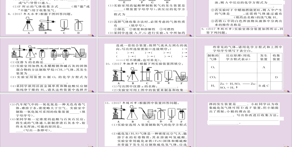 中考化学总复习 第二轮 专题训练 提升能力 专题五 气体的制取检验与净化练习课件