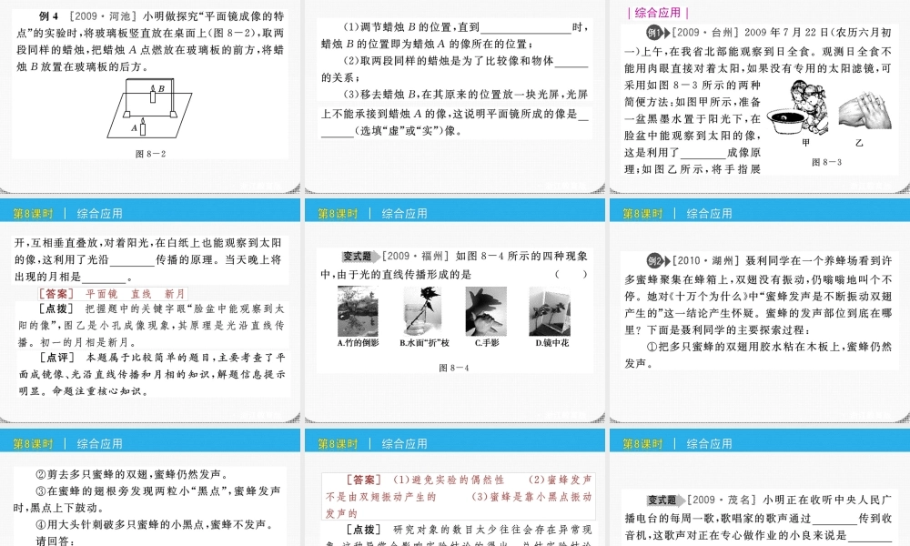 九年级科学 第8课时泼、光的直线传播和光的反射课件 浙教版 课件
