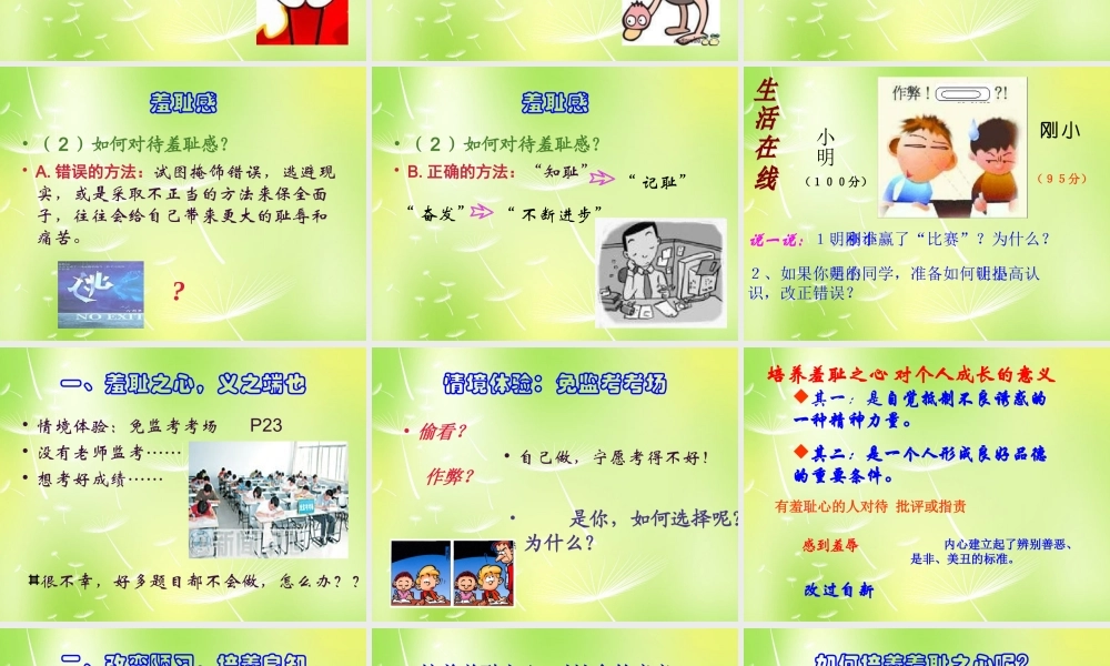 中学七年级政治上册(3.1 做人从知耻开始)课件 苏教版 课件