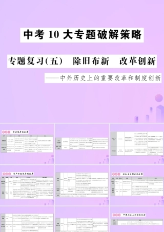 中考历史 中考十大专题破解策略 专题复习(五)除旧布新 改革创新—中外历史上的重要改革和制度创新课件