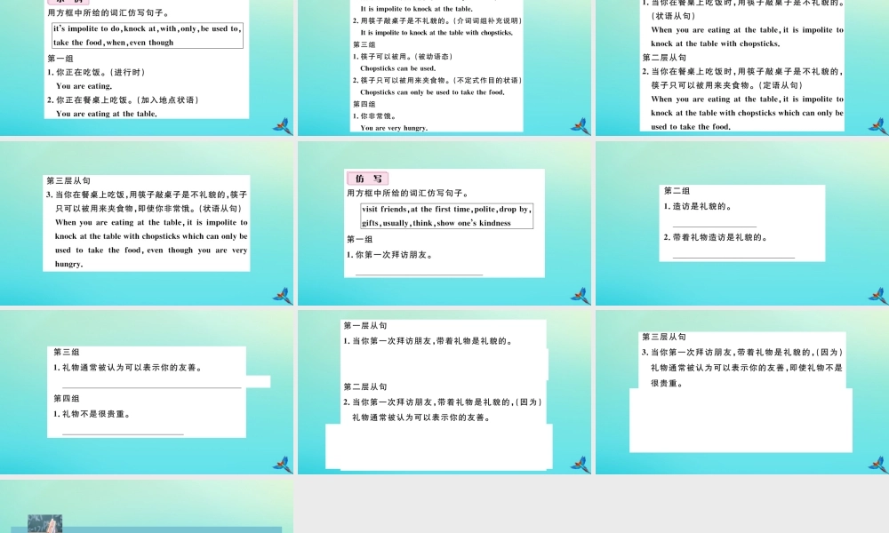 九年级英语全册 Unit 10 You re supposed to shake hands单元仿句专项习题课件 (新版)人教新目标版 课件