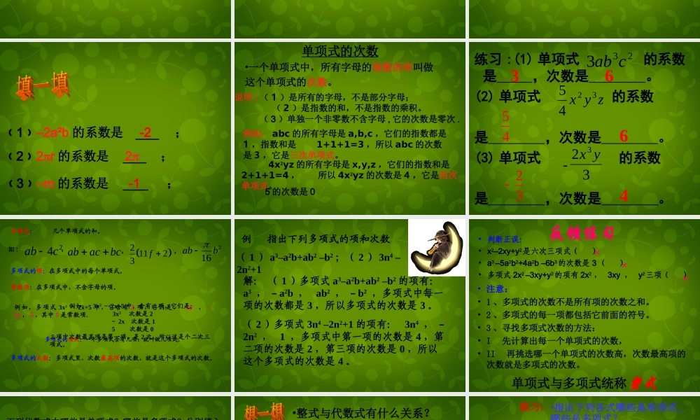 中学七年级数学上册 3.3 整式课件 (新版)北师大版