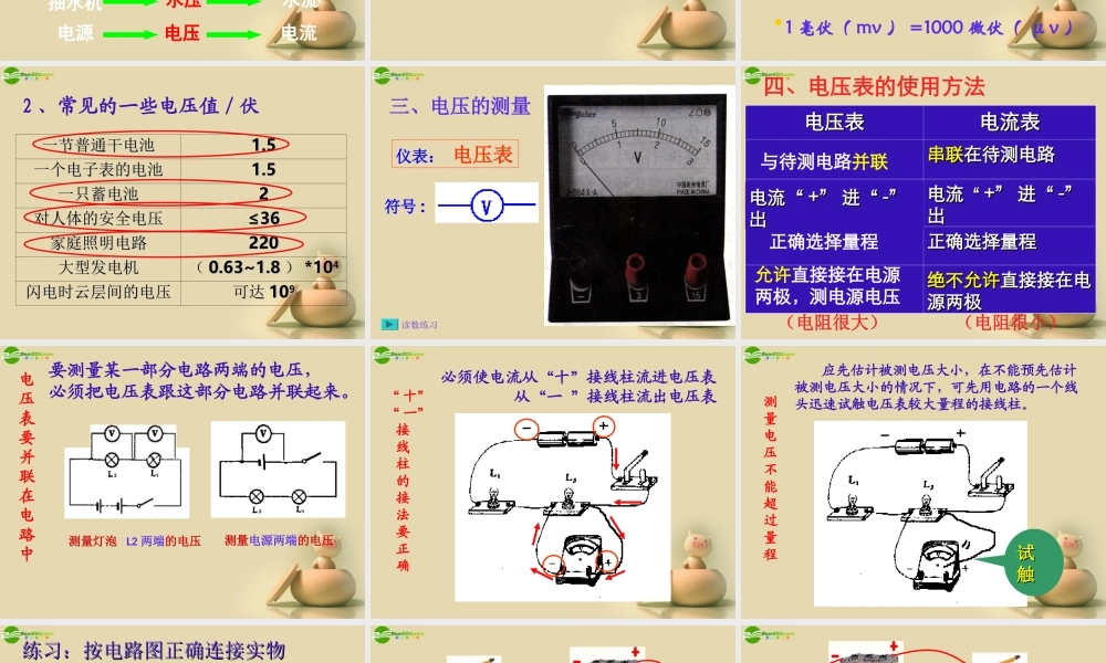 八年级科学上册 4.6 电压的测量课件 浙教版 课件