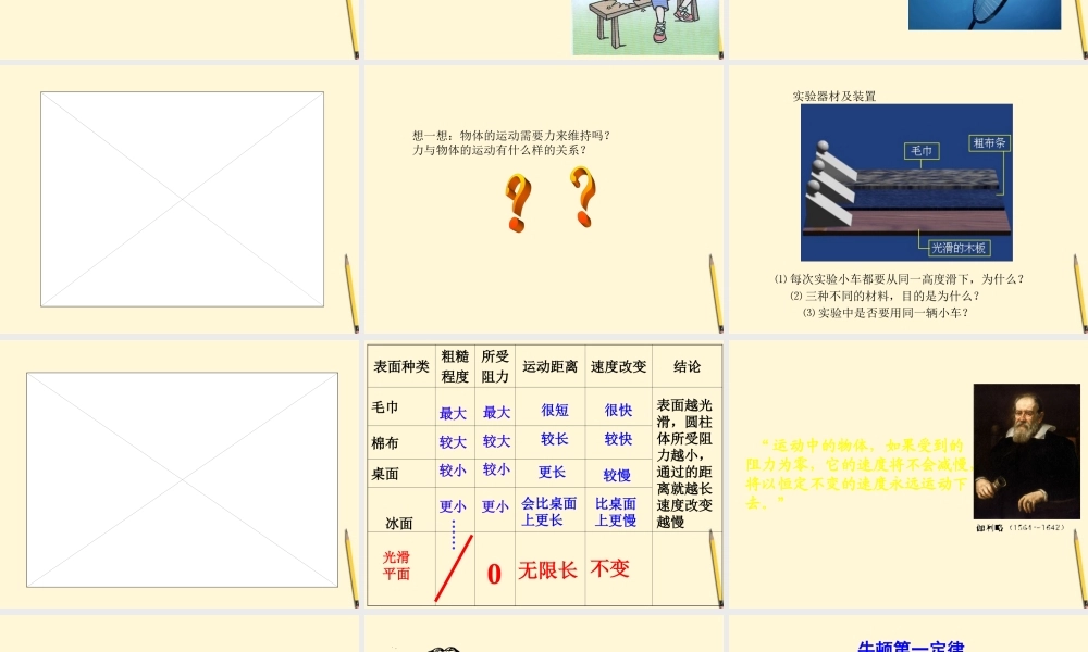 八年级物理下册 7.7(探究运动和力的关系)课件 北师大版 课件