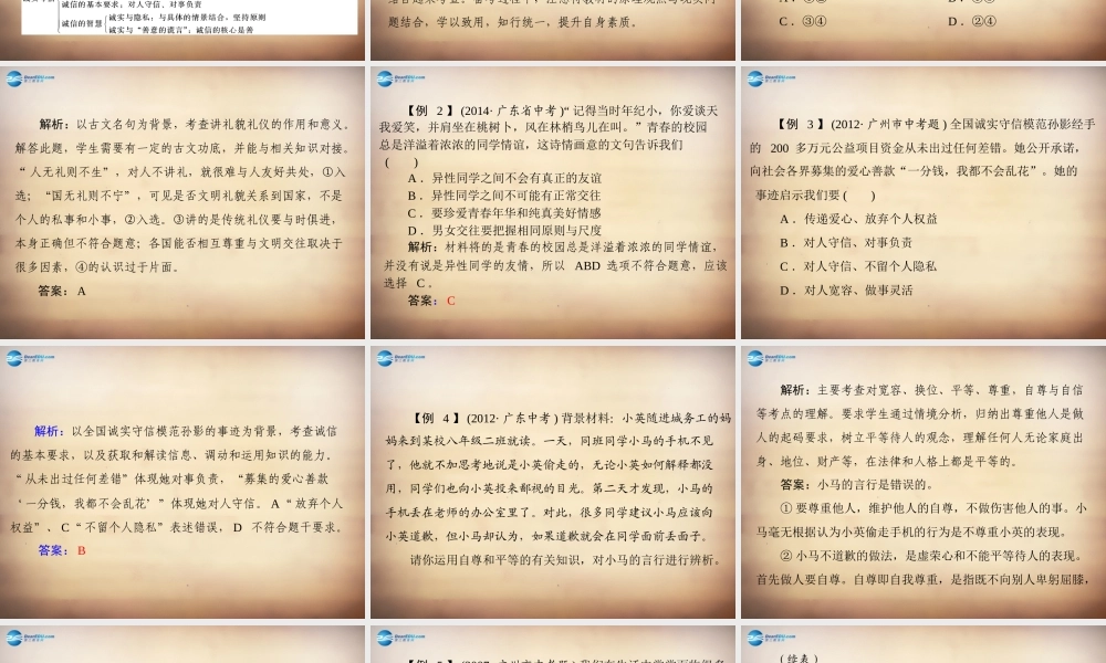 学典中考政治总复习 专题突破三 平等沟通 友好交往 明礼诚信 学会竞争合作课件 新人教版 课件