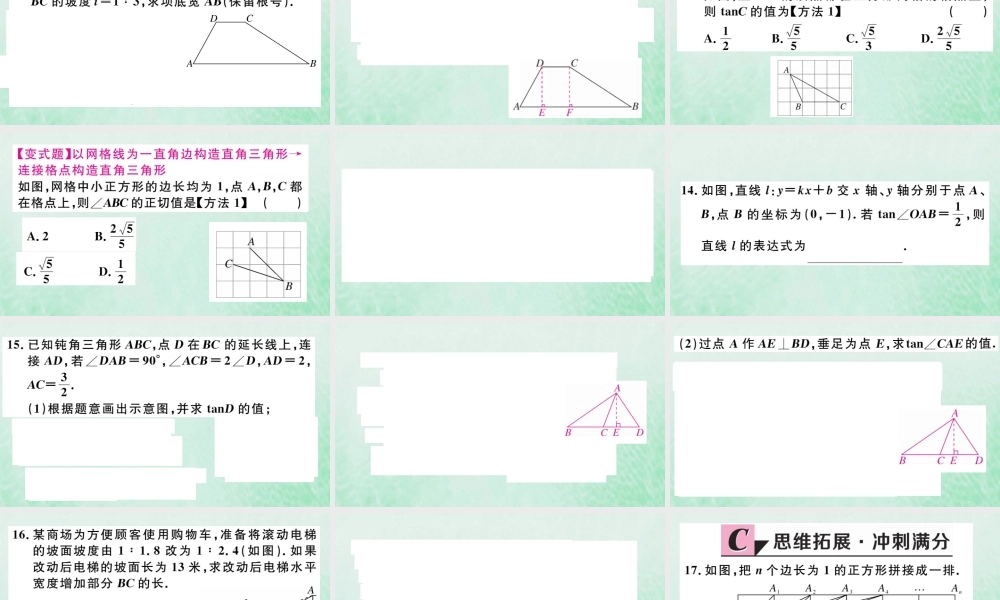 九年级数学下册 第一章 直角三角形的边角关系 11 锐角三角函数 第1课时 正切与坡度习题讲评课件 (新版)北师大版 课件
