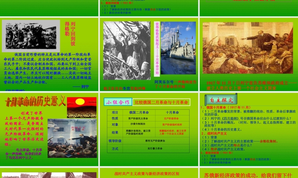 九年级历史下册 第9课(列宁领导的社会主义革命与建设)课件 华东师大版 课件