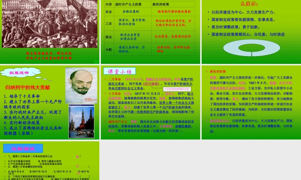九年级历史下册 第9课(列宁领导的社会主义革命与建设)课件 华东师大版 课件