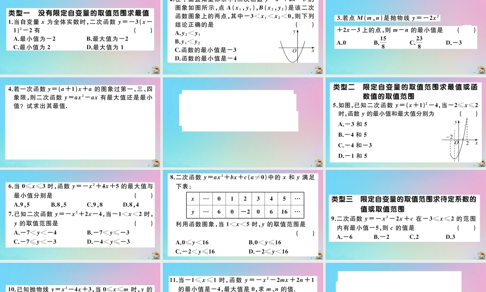 九年级数学上册 第22章(二次函数)微专题 与自变量有关的二次函数最值问题作业课件 (新版)新人教版 课件