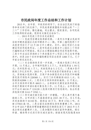 市民政局年度工作总结和工作计划